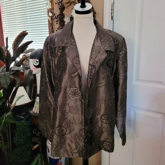 New Susan Graver Formal Evening Jacket Top Green Sequins Sequin Embroide… - Picture 2 of 9